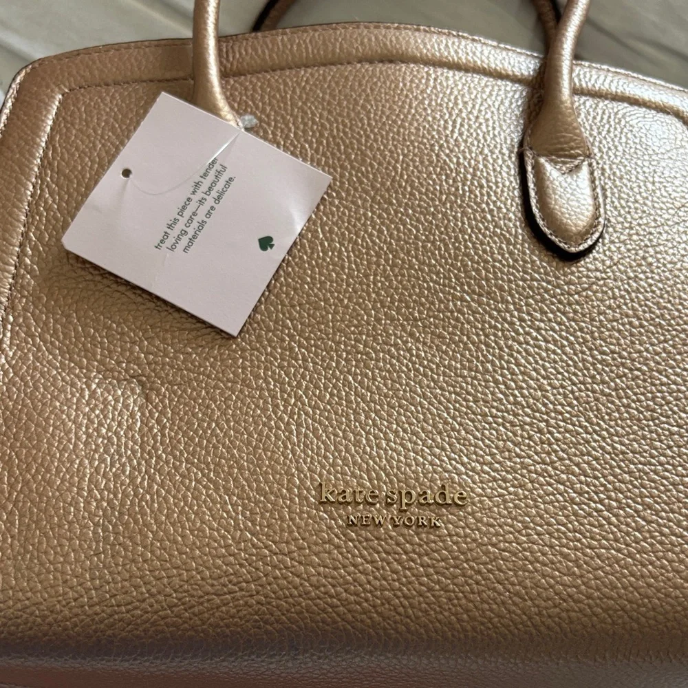 kate spade Rose Gold metallic Knot Medium Leather Satchel - Picture 4 of 13